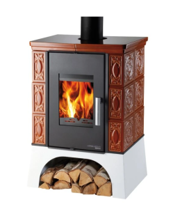 EBOLI AL II z wymiennikiem wodnym, kafle karmel ze wzorkiem, podstawa biała 